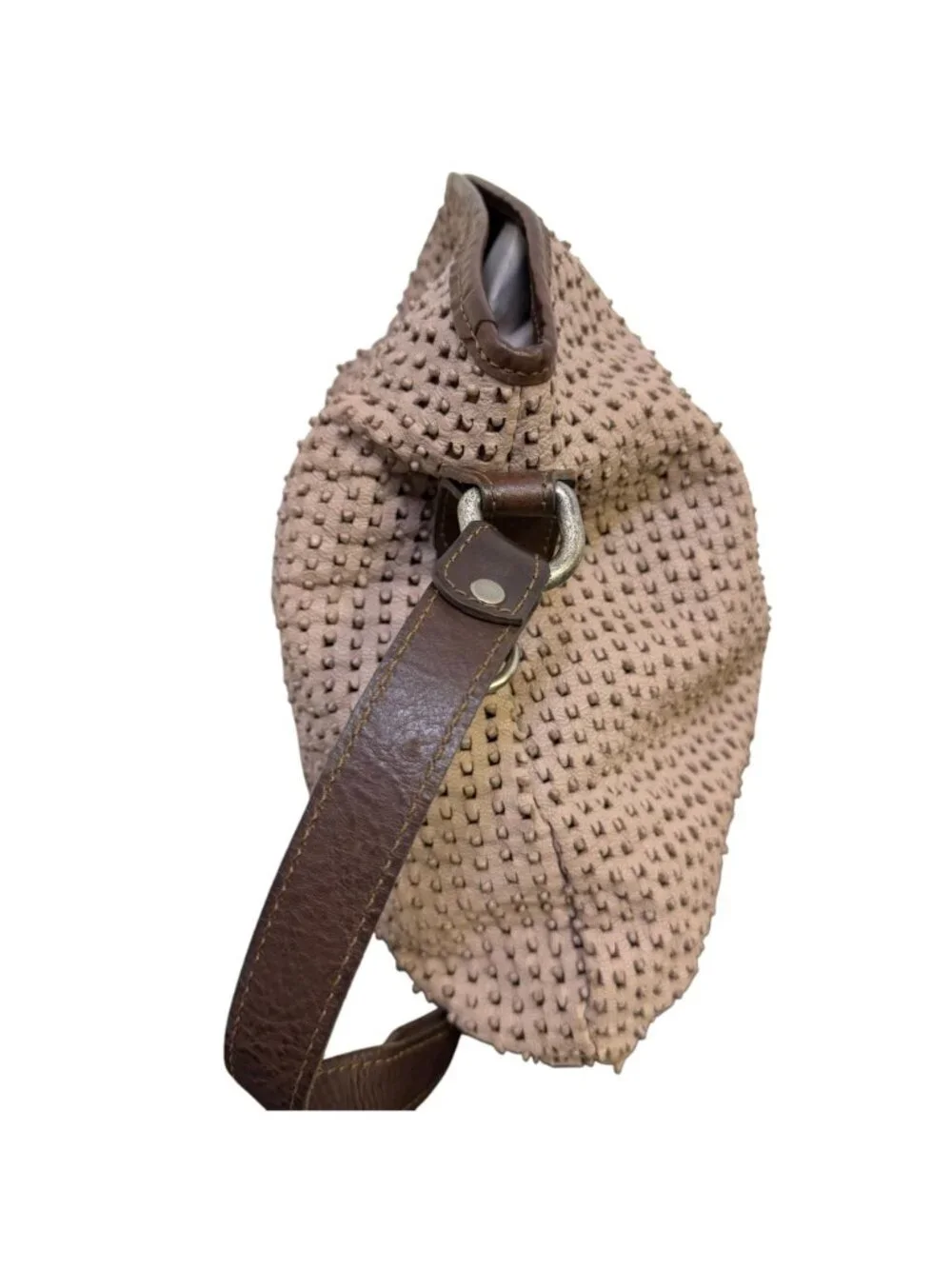 Vin Baker Brown Suede & Leather Shoulder Bag With Textured Design